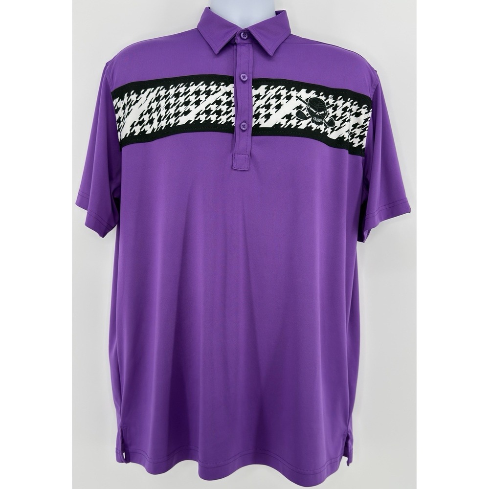 Tattoo Golf Polo Men L Purple Skull Houndstooth Performance Golf Shirt